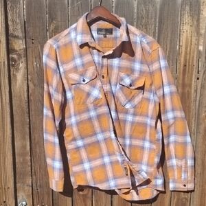 Men's Orange Blue Plaid Molokai Surf Co Casual Button Down Shirt Flannel Casual